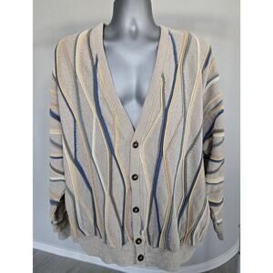 Vtg Grandpa 90s Tundra Canada 3D Knit Cardigan Sweater Long Sleeve Cosby Sz XL